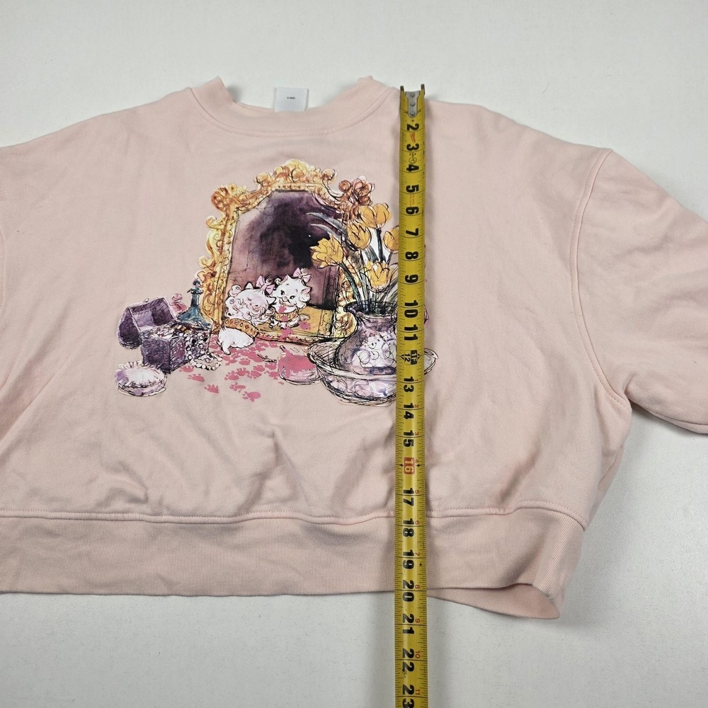 Disney Sweatshirt Womens 1X Pink Cat Mirror Floral Graphic Fleece Pullover - Picture 10 of 16